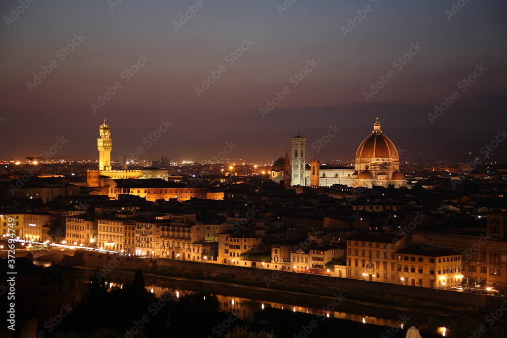Landscape of Florence with Florence Duomo seen from Michelangelo square during sunset, Tuscany, Italy