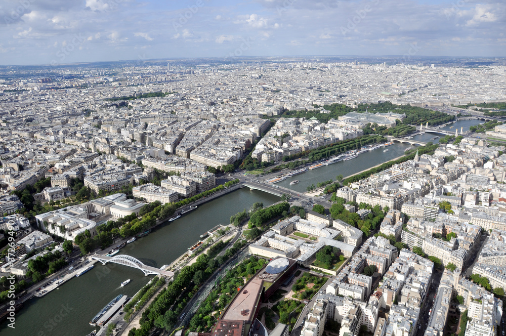 Panoramic view on Eiffel Tower, Paris, France.