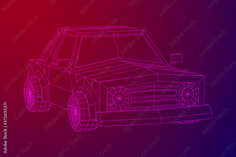 Car sedan vehicle personal transport. Automobile transportation concept. Wireframe low poly mesh vector illustration.