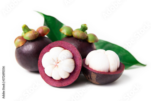 Fresh ripe mangosteen isolated on white background.