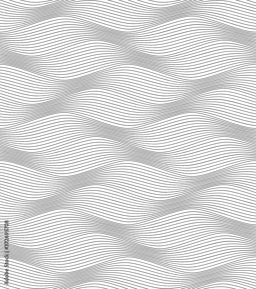 Vector geometric texture. Monochrome repeating pattern with curving, wavy threads.
