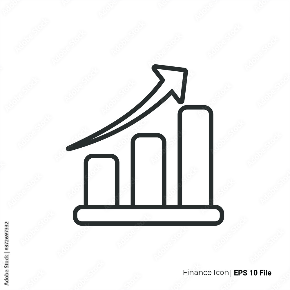 Chart increase icon outline. Chart increase icon vector design. Chart bar with arrow up logo illustration. isolated on white background Chart increase icon outline. Chart increase icon vector design. Chart bar with arrow up logo illustration. isolated on white background