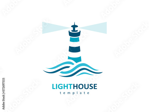 Lighthouse logo silhouette beacon and waves sea