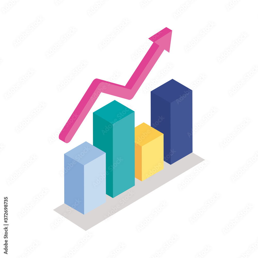 Bars chart with arrow isometric line style icon vector design Bars chart with arrow isometric line style icon vector design