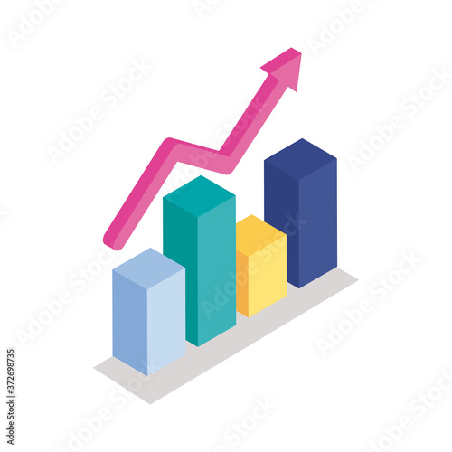 Bars chart with arrow isometric line style icon vector design