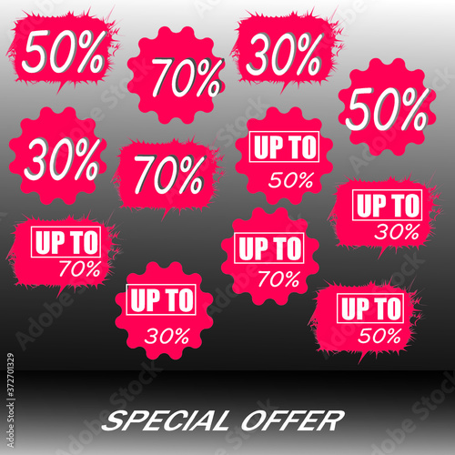 Discount label. Best offer tag. 50 percent off vector background. Half price colorful sticker. Shopping badge