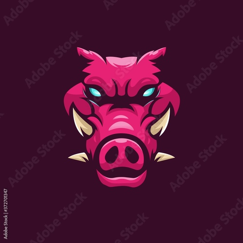 hog mascot logo design vector with modern illustration concept style for badge, emblem and t shirt printing. four-horned wild boar