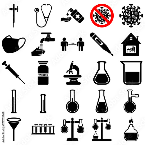 laboratory equipment icon, coronavirus ico n vector symbol isolated illustration white background