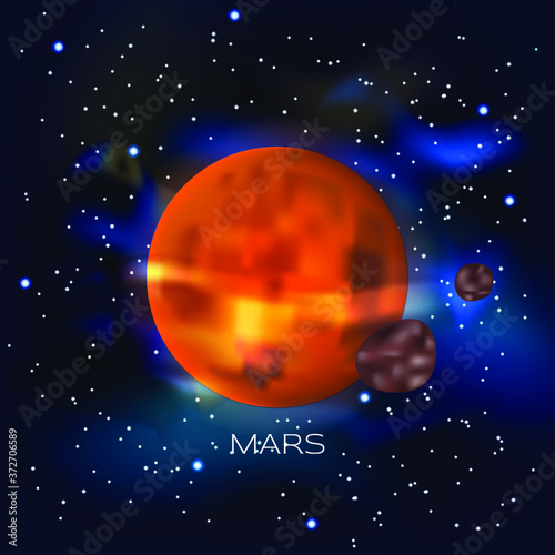 Planet Mars. Against the background of outer space with stars and cosmic dust. Vector illustration