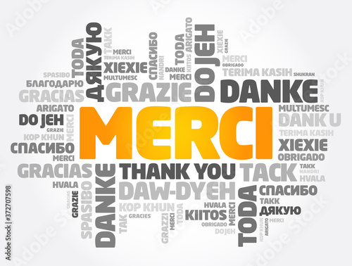Merci (Thank You in French) word cloud in different languages