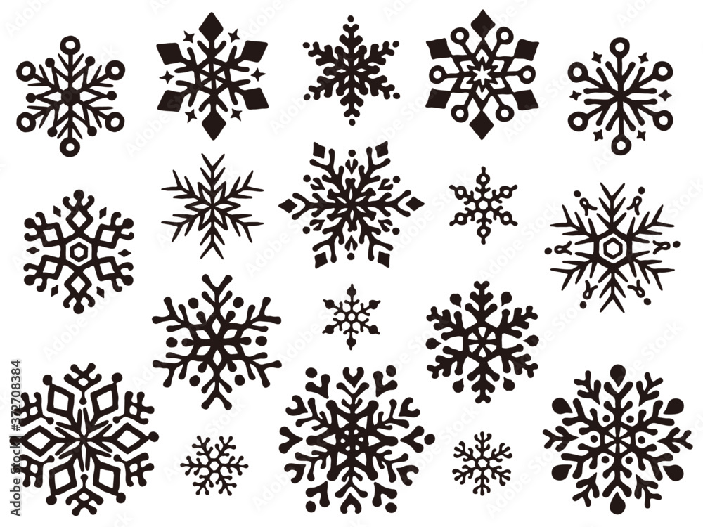 雪の結晶の手描き風シルエットアイコンセット 雪の結晶の手描き風シルエットアイコンセット