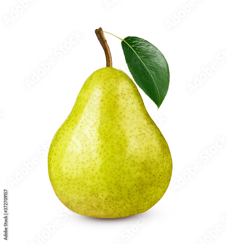 Pear with leaf isolated on white background