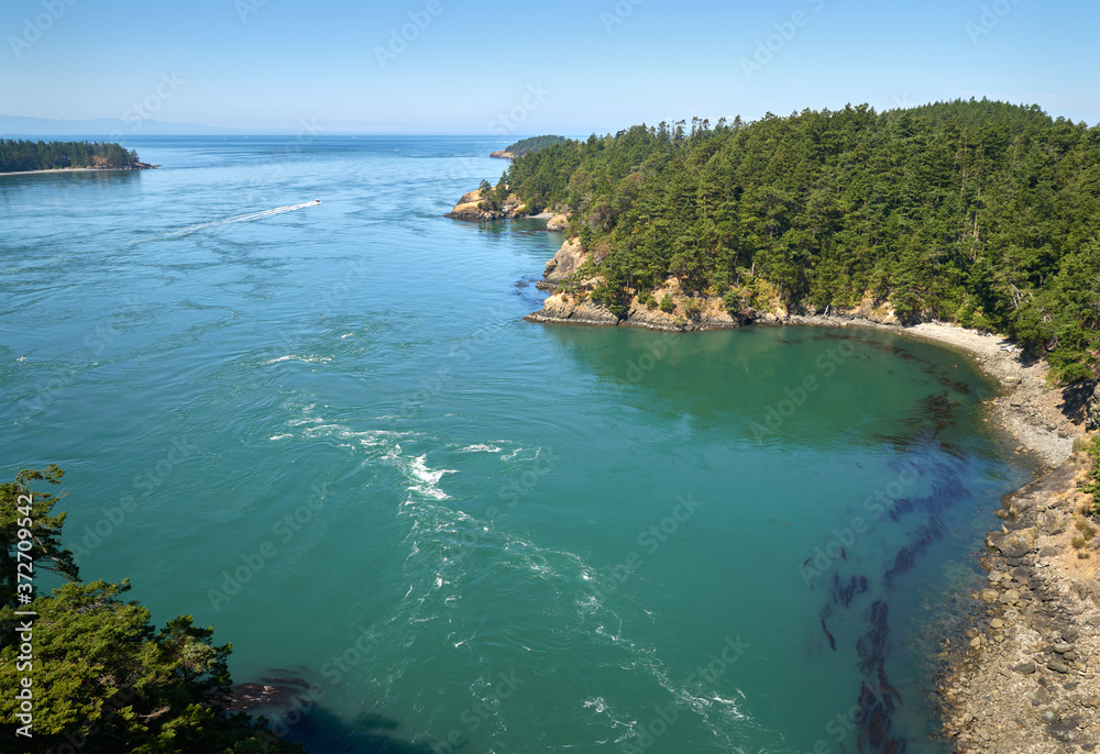 Deception Pass Washington State. The Deception Pass waterway separating Whidbey Island and Fidalgo Island in Washington State.

