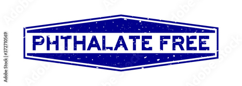 Grunge blue phthalate free word hexagon rubber seal stamp on white background