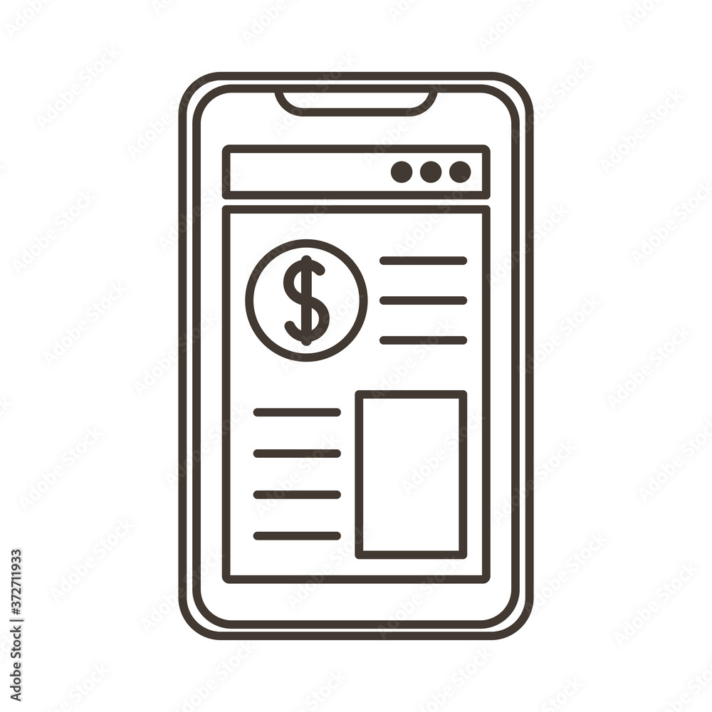 smartphone with financial template line style icon smartphone with financial template line style icon