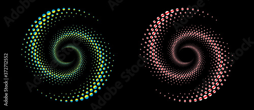 belarusian and ukrainian national flags in circles as halftone effect.