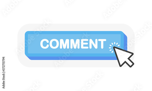 Blue comment button in flat 3D style. Social media. Modern design. Vector mouse logo. Vector illustration.