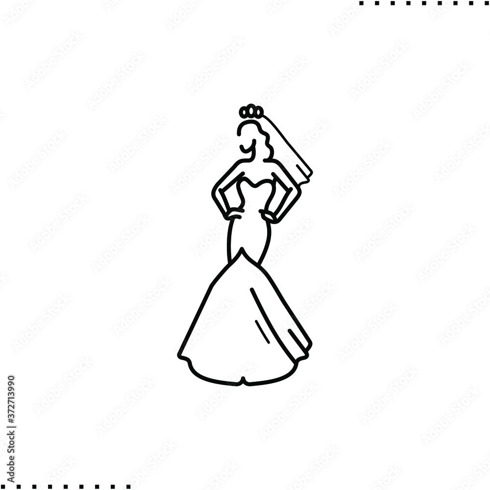 Bride, fiancee, wedding dress vector icon in outlines Bride, fiancee, wedding dress vector icon in outlines