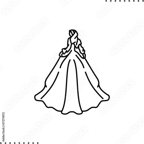 Muslim bride, wedding dress vector icon in outlines