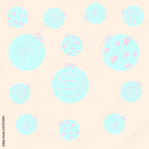 Christmas ornamental. New year elements. Soft blue balls at the beige backdrop. Image for wallpaper  bacKground  textile  design and postcard. Vector illustration.