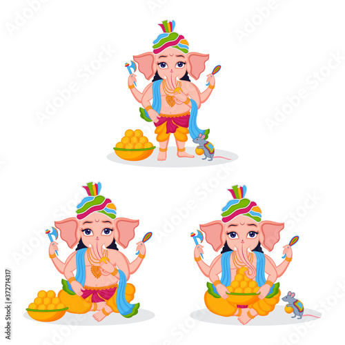 Illustration of lord ganesha set for indian festival of ganesha chaturthi on white background.
