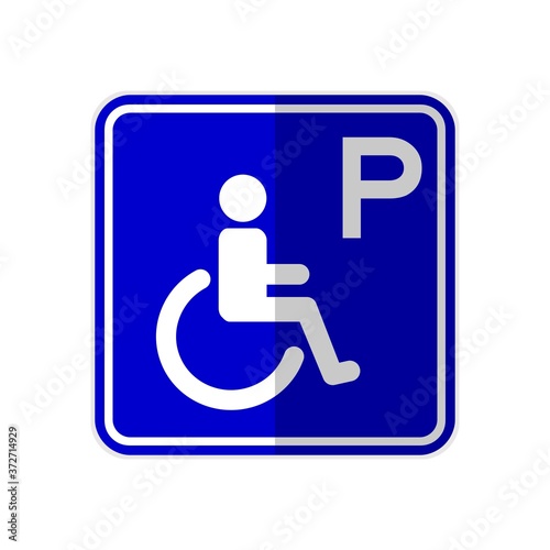 isolated handicap parking sign on blue round square board with letter "P", flat infographics paperwork vector design