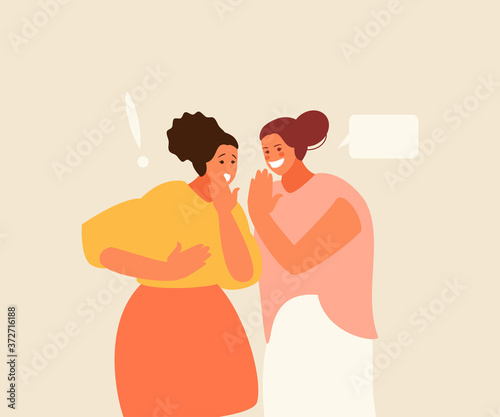 Two female friends gossip. Bullying and rumors vector illustration
