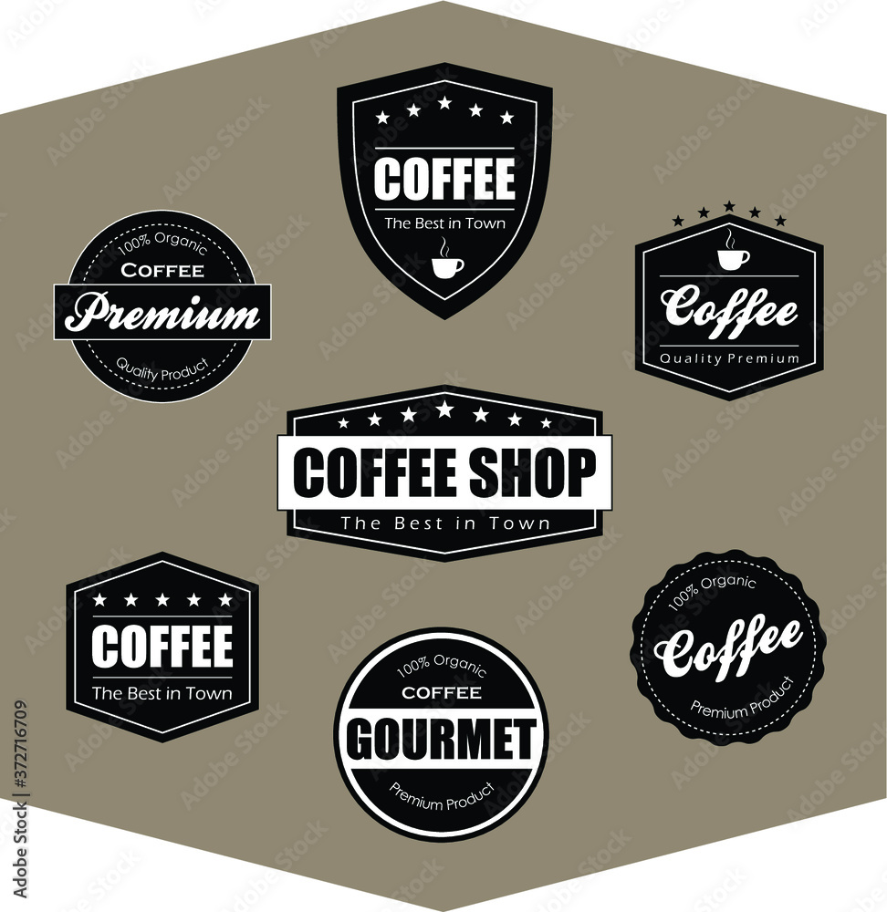 Illustration Labels Coffee, coleção, conjunto, cappuccino, best quality, organic, coffee shop, premium, etiqueta cafe, cafe, cafeteria, the best in town, loja, lanchonete, placa, grao, xicara, estrela
