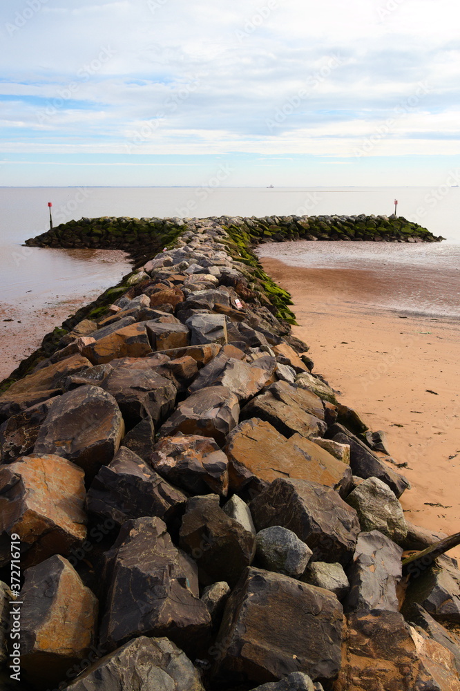 Sea defence boulders in Cleethorpes, North East Lincolnshire.