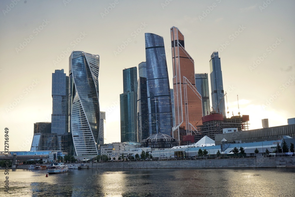 Moscow city skyscrapers in the evening. Moscow sunset