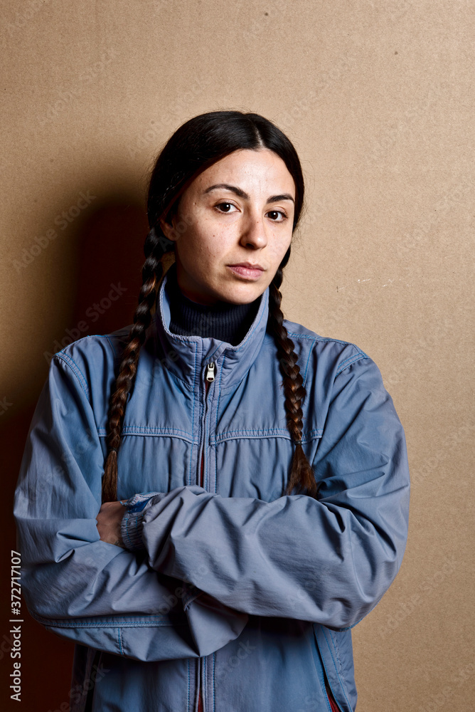 girl with blue jacket and without make up girl with blue jacket and without make up