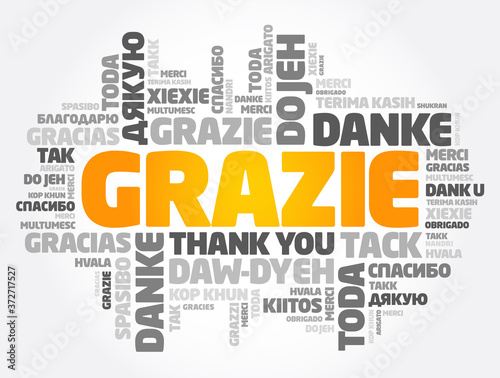 Grazie (Thank You in Italian) word cloud background in different languages