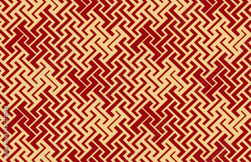 Abstract geometric pattern with stripes, lines. Seamless vector background. Gold and red ornament. Simple lattice graphic design