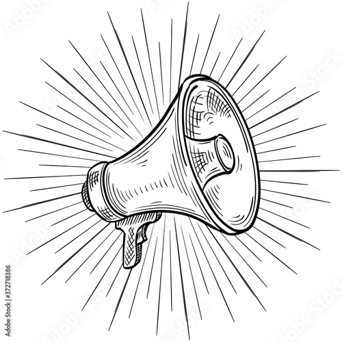  Monochrome doodle drawn megaphone advertising sign