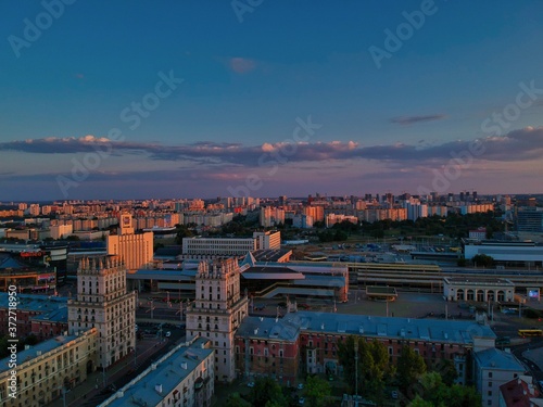 Aerial view of Minsk, Belarus in summer 2020