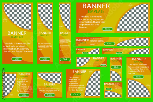 Set of web banners vector, in orange colors, with a cutout for photos in one corner