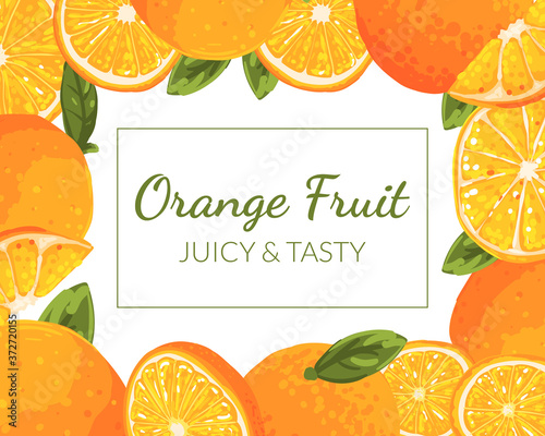 Orange Fruit Juicy and Tasty Banner Template with Ripe Fresh Citrus Fruits t Vector Illustration