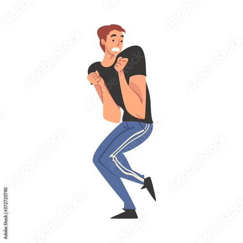 Man Afraid of Something with Fear Expression on His Face, Terrified, Scared, Shocked Guy Character Cartoon Style Vector Illustration