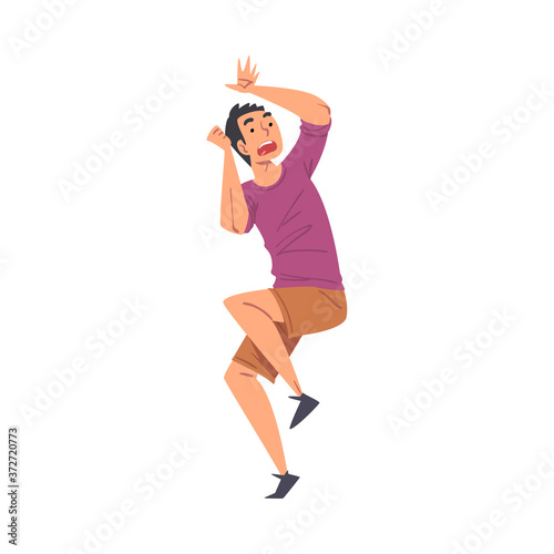 Man Afraid of Something, Terrified, Scared, Shocked Guy with Fear Expression on His Face Cartoon Style Vector Illustration