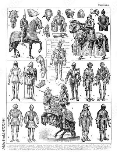 Collection of Crusades with different crusaders historical. / Antique engraved illustration from from La Rousse XX Sciele 