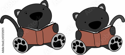 baby  black panther  cartoon holding book collection in vector format