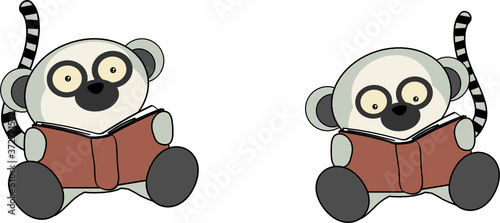 baby  lemur cartoon holding book collection in vector format