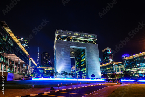 DUBAI -MAY 11:The Gate - main building of Dubai International Financial center, the fastest growing international financial center in Middle East. 11 May 2016 , Dubai, UAE.