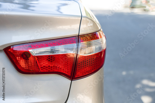 Close up Of Car Headlight. Car lights alert drivers to be careful