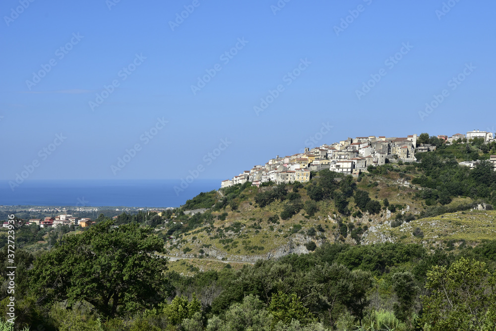 Panoramic view of Santa Domenica Talao, a rural village in the mountains of the Calabria region.