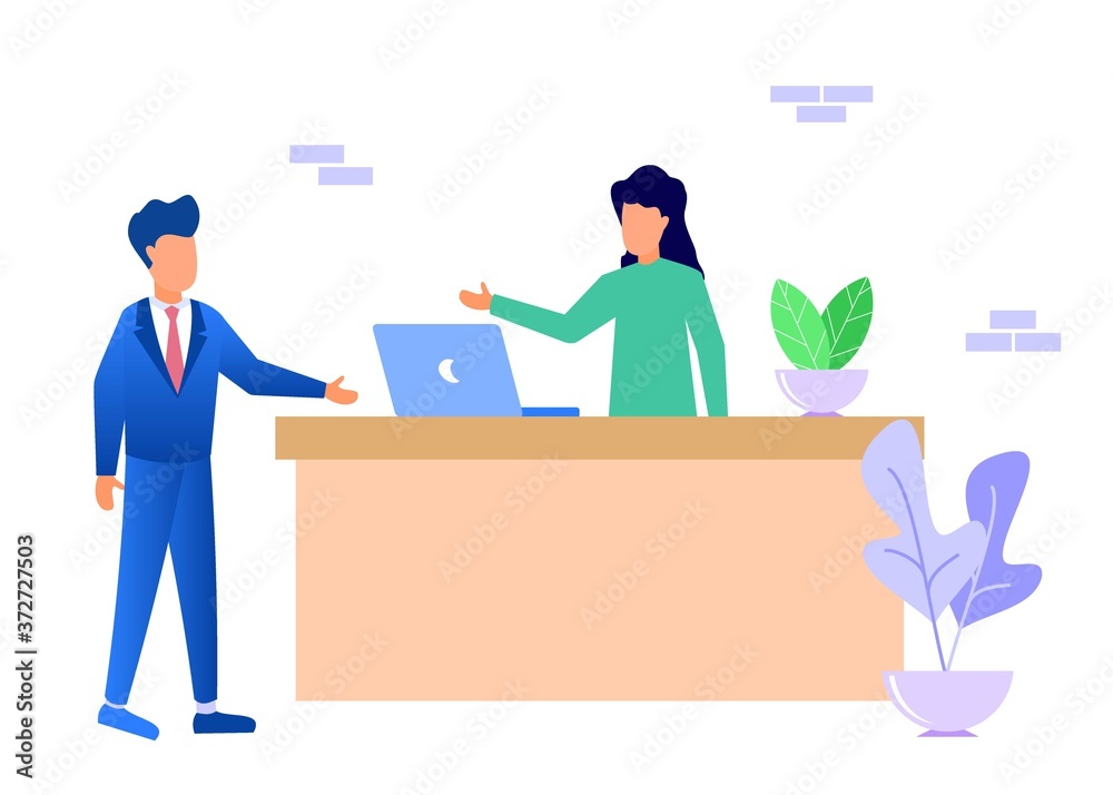 Illustration vector graphic cartoon character of customer and receptionist Illustration vector graphic cartoon character of customer and receptionist