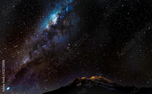 Fototapeta Naklejka Na Ścianę i Meble -  The nightsky filled with stars above the Chimborazo volcano, Ecuador