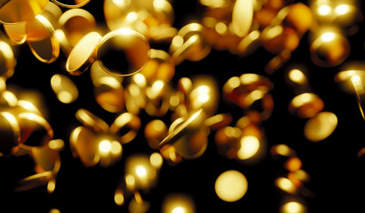 Gold coins falling on black background 3D render