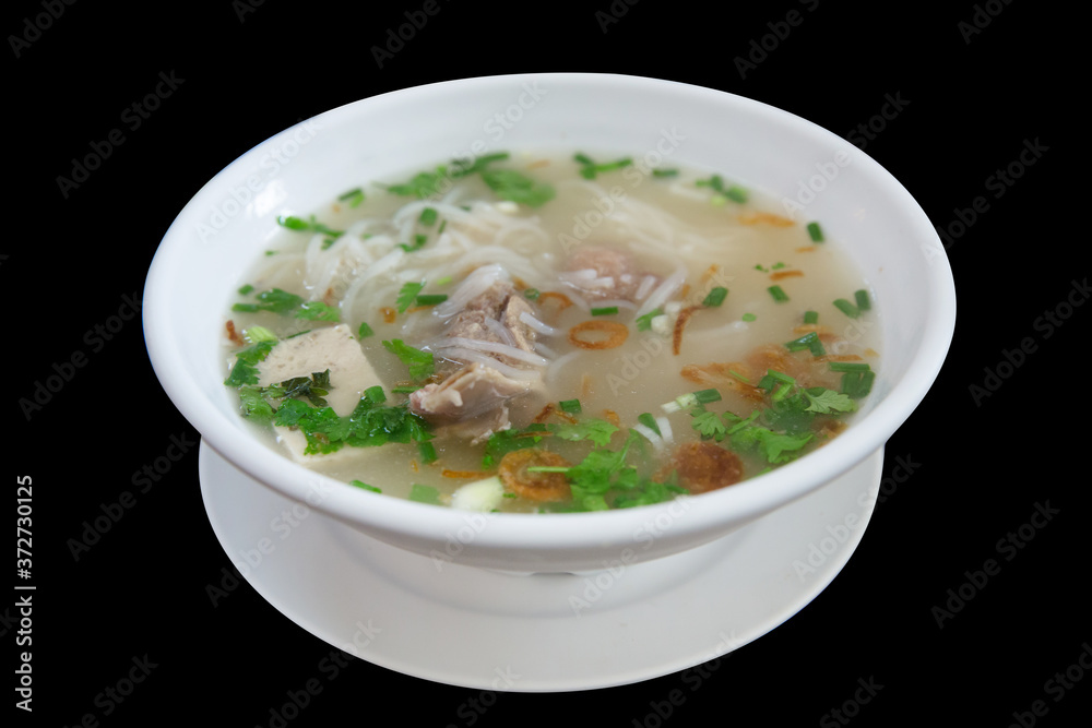 Pho noodle, Vietnamese food, rice noodle soup, focus selective.