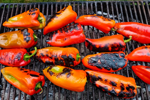 close-up photo of kapia peppers on the grill